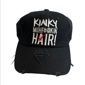 Kinky Muhf#@kin Hair black adjustable distressed baseball hat.